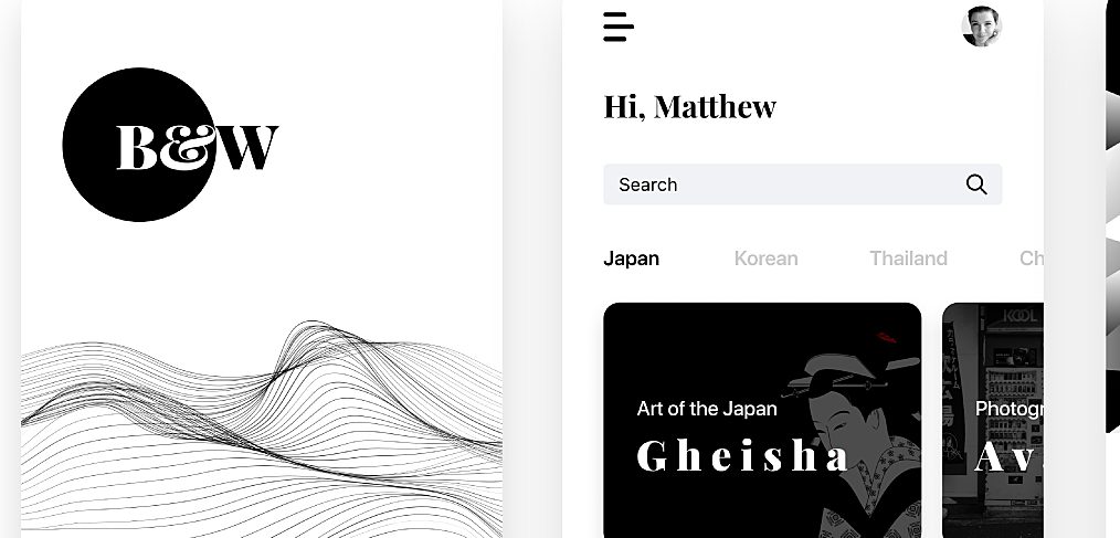 Black and white Figma app template