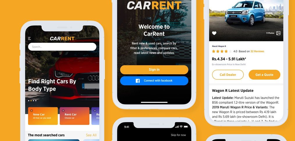 Car rental app template for Figma