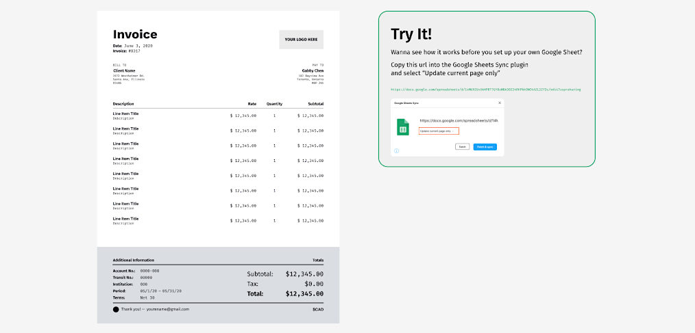 Figma invoice template and Google Sync