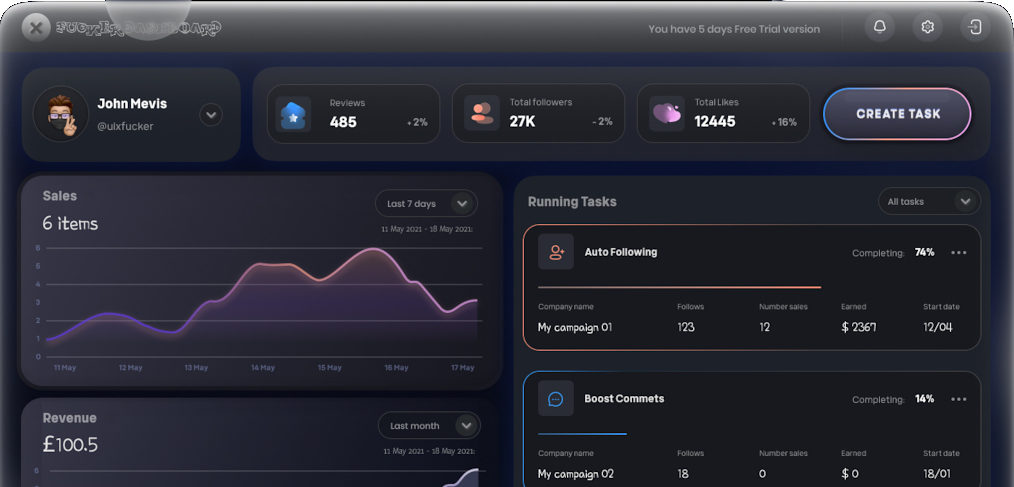 Figma social media boosting dashboard