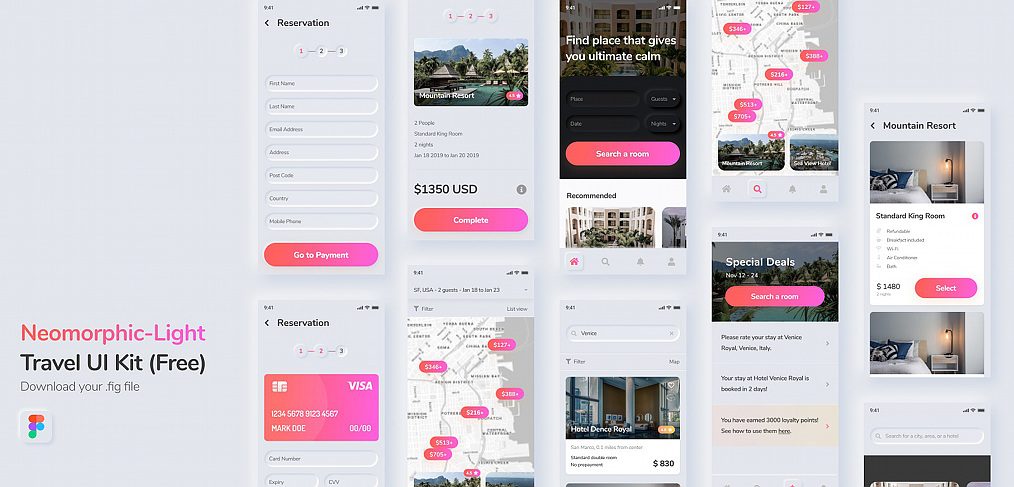 Free Figma travel UI kit (light)