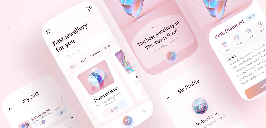 Free jewellery app template for Figma