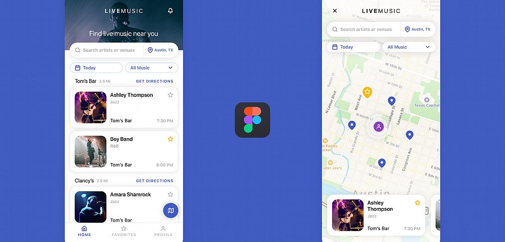 Free music events iOS Figma App Design