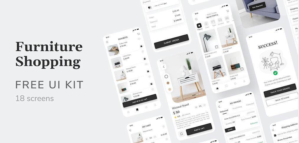 Furniture free Figma mobile UI kit