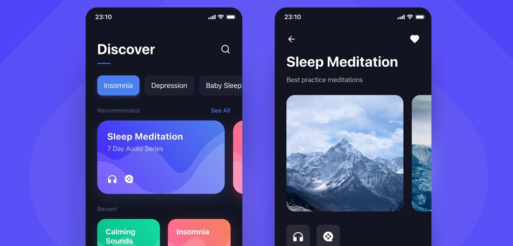 Sleep app mobile template for Figma