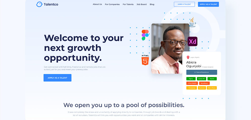 Talentco free landing page for Figma